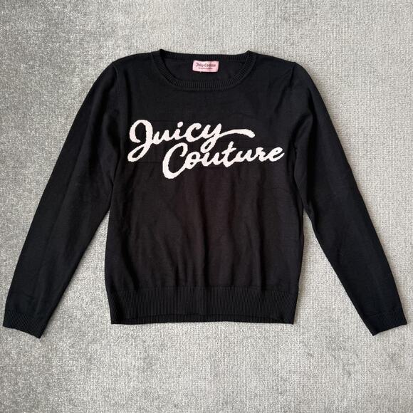 Juicy Couture Sweaters - Juicy Couture Sweater Womens Medium Black Crewneck Pullover Logo Spell Out Knit